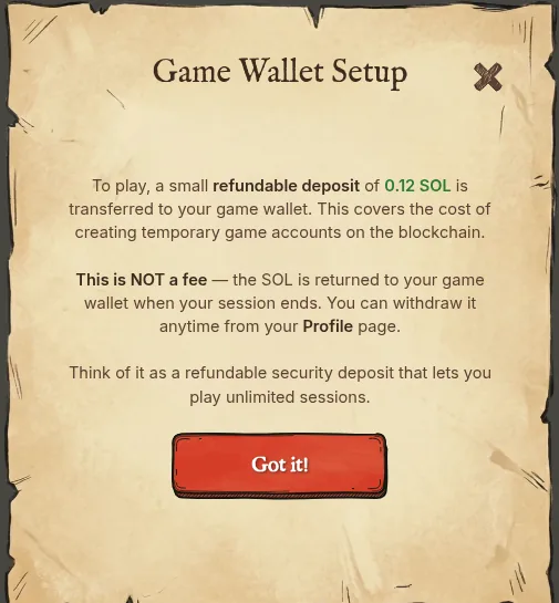 Game wallet setup