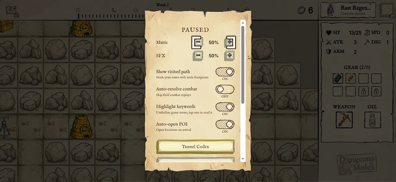 Pause menu during a run