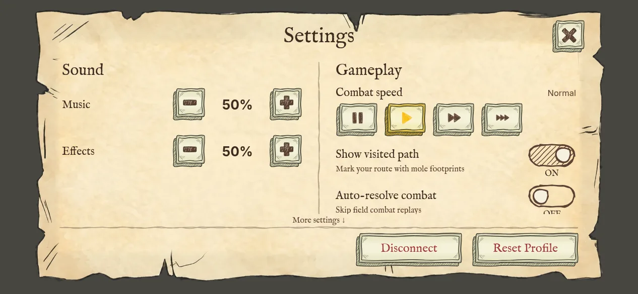 Settings menu